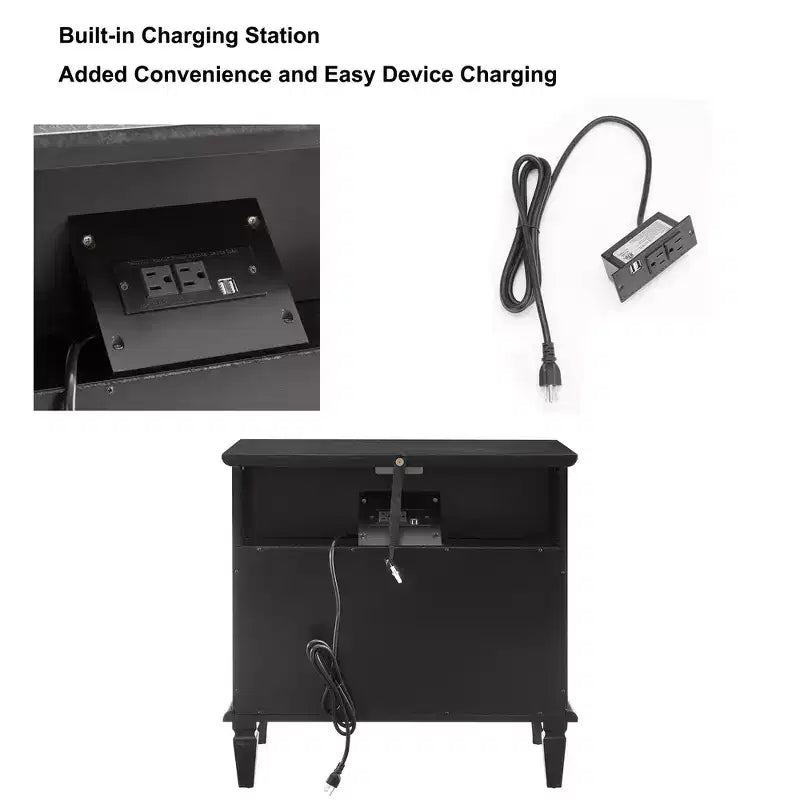 Zeus & Ruta Open Space and 2 Drawers Dresser Nightstand with Charging Station, with USB Ports and Outlets, for Bedroom
