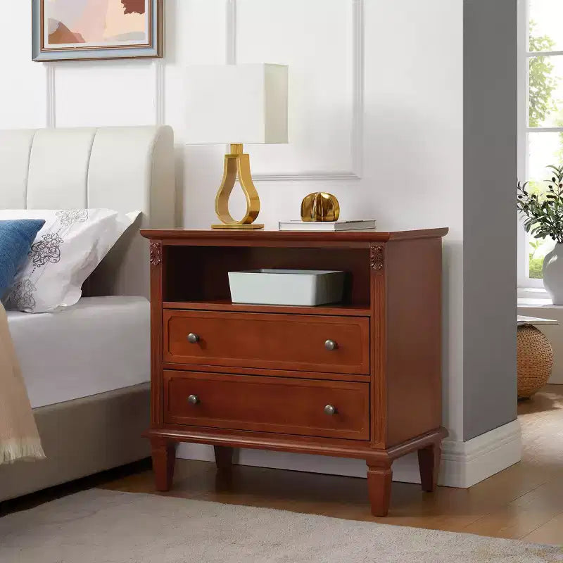 Zeus & Ruta Open Space and 2 Drawers Dresser Nightstand with Charging Station, with USB Ports and Outlets, for Bedroom