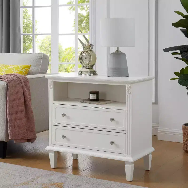 Zeus & Ruta Open Space and 2 Drawers Dresser Nightstand with Charging Station, with USB Ports and Outlets, for Bedroom