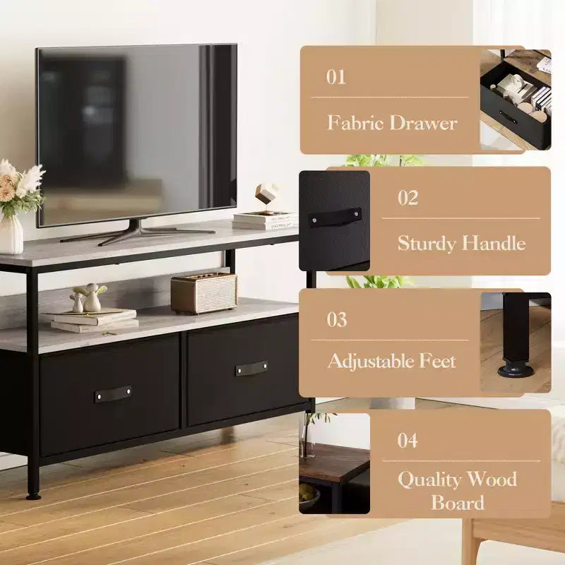 COZONY 55 Inch Rustic TV Stand, Industrial TV Console Table with 3-Tier Storage Shelves & 2 Drawers, for Flat & Curved TVs, Media Storage Center
