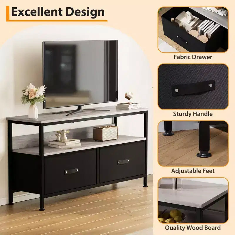 COZONY 55 Inch Rustic TV Stand, Industrial TV Console Table with 3-Tier Storage Shelves & 2 Drawers, for Flat & Curved TVs, Media Storage Center