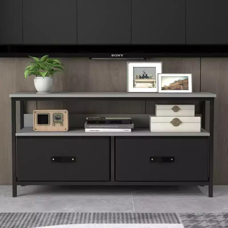 COZONY 55 Inch Rustic TV Stand, Industrial TV Console Table with 3-Tier Storage Shelves & 2 Drawers, for Flat & Curved TVs, Media Storage Center
