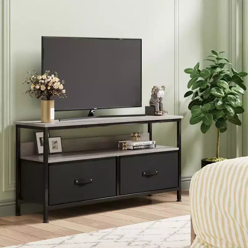 COZONY 55 Inch Rustic TV Stand, Industrial TV Console Table with 3-Tier Storage Shelves & 2 Drawers, for Flat & Curved TVs, Media Storage Center