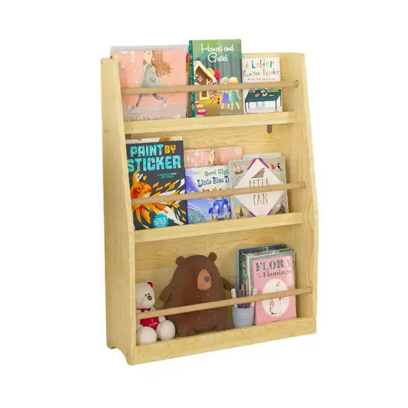 Homy Casa Kids 3-Tier Front-Facing Bookshelf for Playroom or Bedroom, Natural
