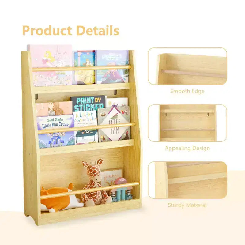 Homy Casa Kids 3-Tier Front-Facing Bookshelf for Playroom or Bedroom, Natural