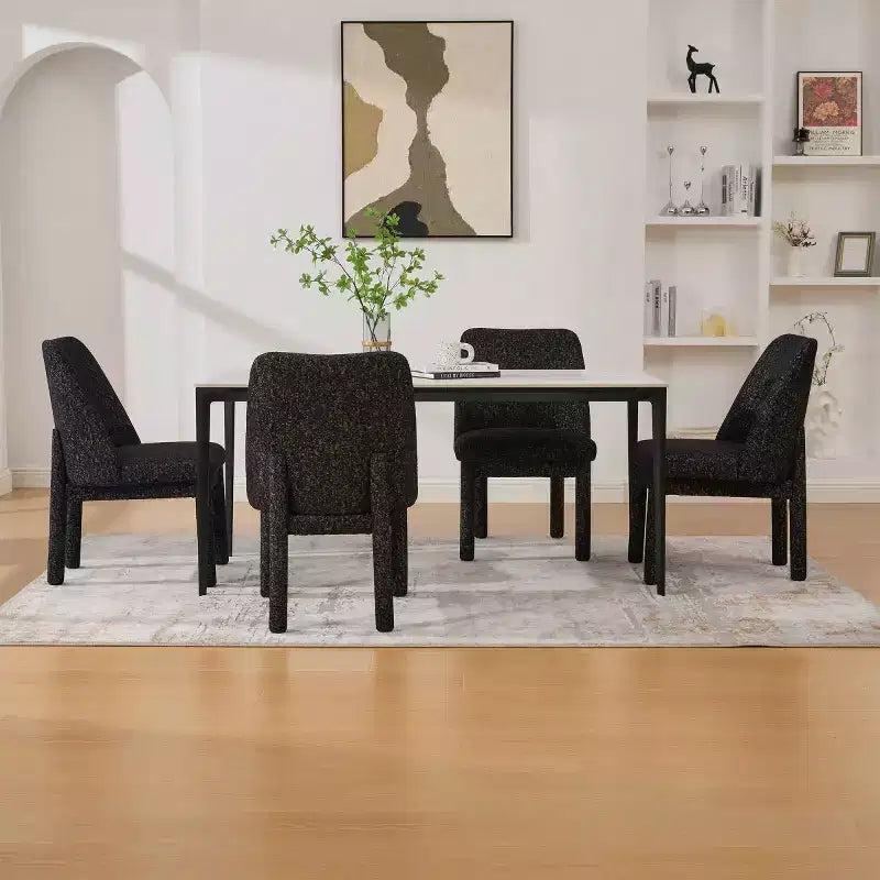 Set of 4 Modern Upholstered Dining Chairs with Curved Backrest, Wood Armless Side Chairs for Dining Room or Kitchen-Panipeachy