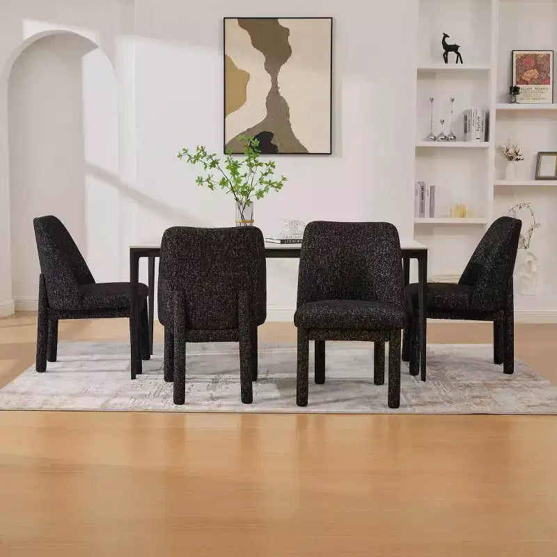 Set of 4 Modern Upholstered Dining Chairs with Curved Backrest, Wood Armless Side Chairs for Dining Room or Kitchen-Panipeachy