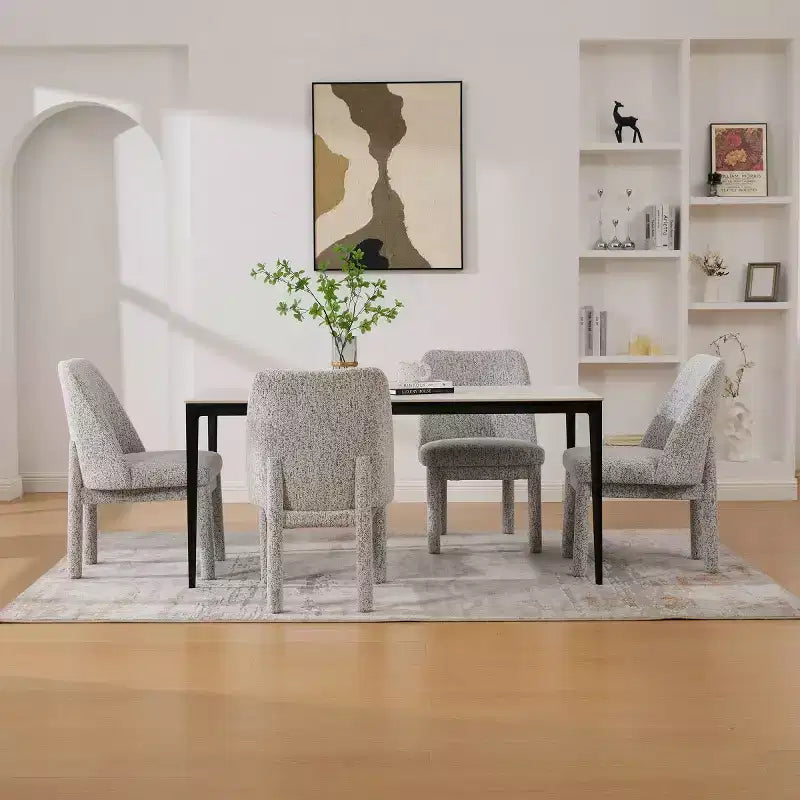 Set of 4 Modern Upholstered Dining Chairs with Curved Backrest, Wood Armless Side Chairs for Dining Room or Kitchen-Panipeachy