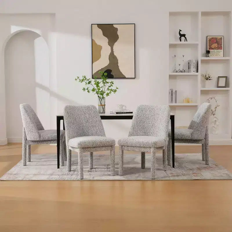 Set of 4 Modern Upholstered Dining Chairs with Curved Backrest, Wood Armless Side Chairs for Dining Room or Kitchen-Panipeachy