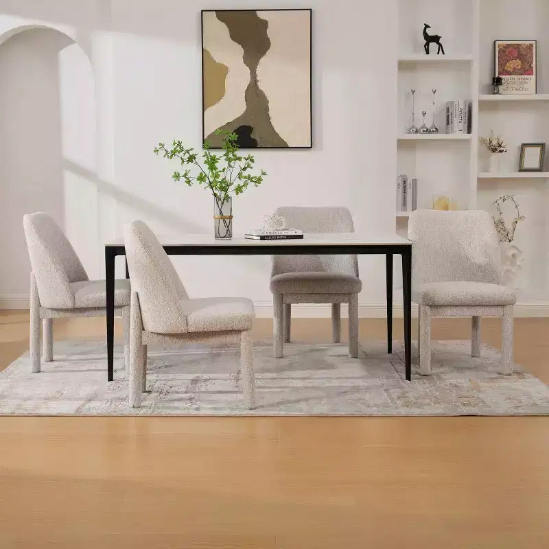 Set of 4 Modern Upholstered Dining Chairs with Curved Backrest, Wood Armless Side Chairs for Dining Room or Kitchen-Panipeachy