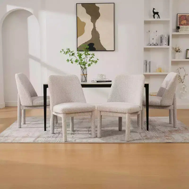 Set of 4 Modern Upholstered Dining Chairs with Curved Backrest, Wood Armless Side Chairs for Dining Room or Kitchen-Panipeachy