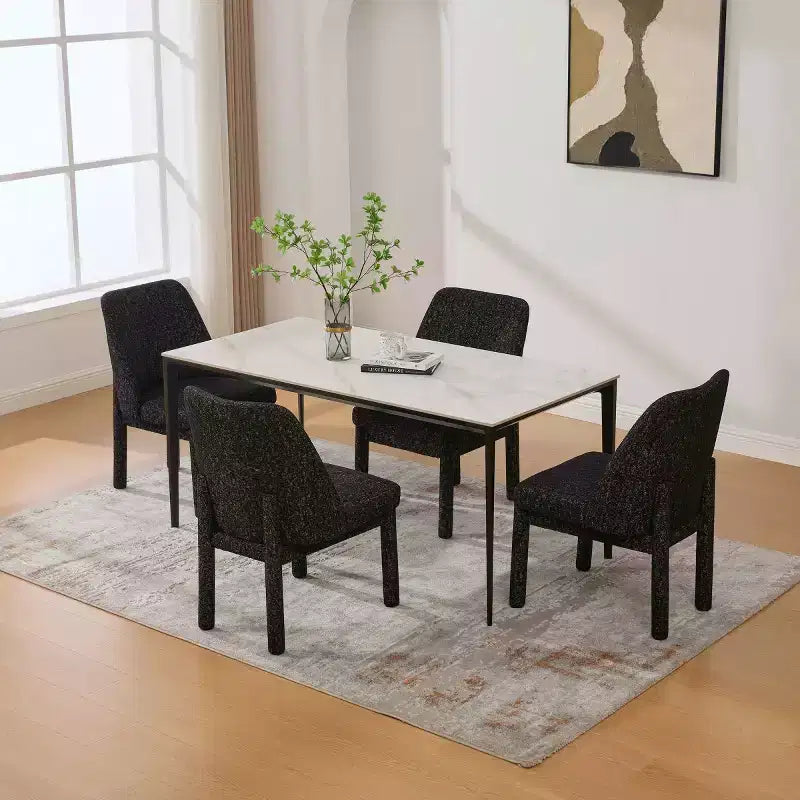 Set of 4 Modern Upholstered Dining Chairs with Curved Backrest, Wood Armless Side Chairs for Dining Room or Kitchen-Panipeachy