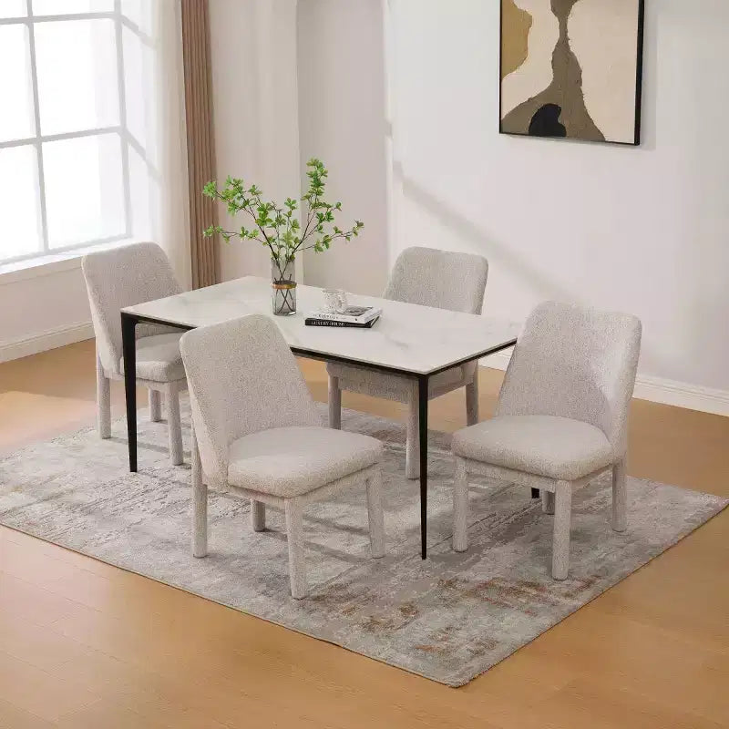 Set of 4 Modern Upholstered Dining Chairs with Curved Backrest, Wood Armless Side Chairs for Dining Room or Kitchen-Panipeachy