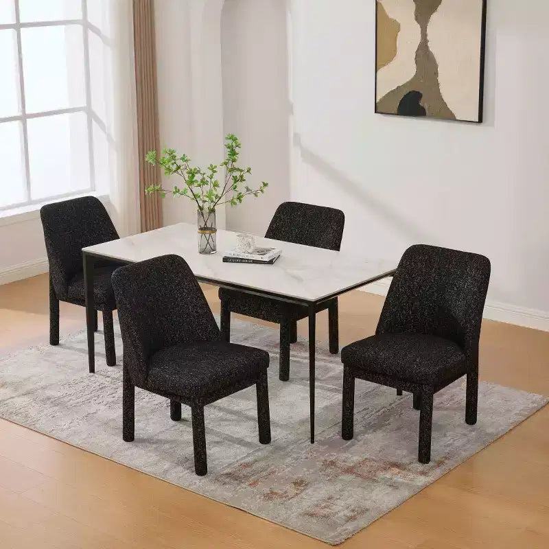 Set of 4 Modern Upholstered Dining Chairs with Curved Backrest, Wood Armless Side Chairs for Dining Room or Kitchen-Panipeachy