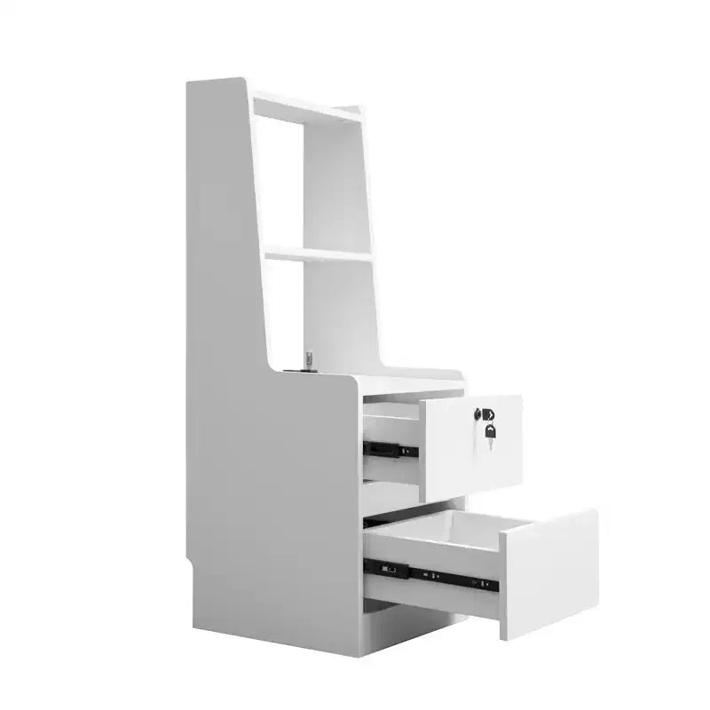 Lockable Storage Cabinet with Charging Station, 2-Tier Open Shelves, and 50 Ibs LoadIdeal as a Nightstand or Bedside Table,White