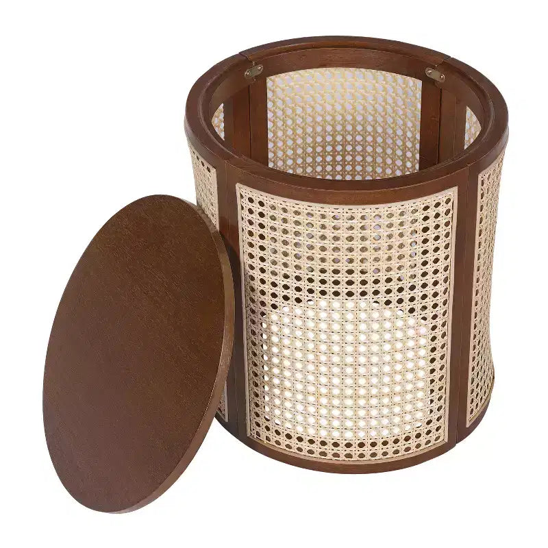 MAYEERTY 1 Pack Rattan Round Side Table with Storage, Boho End Table for Living Room, Bedroom, Modern Home Decor