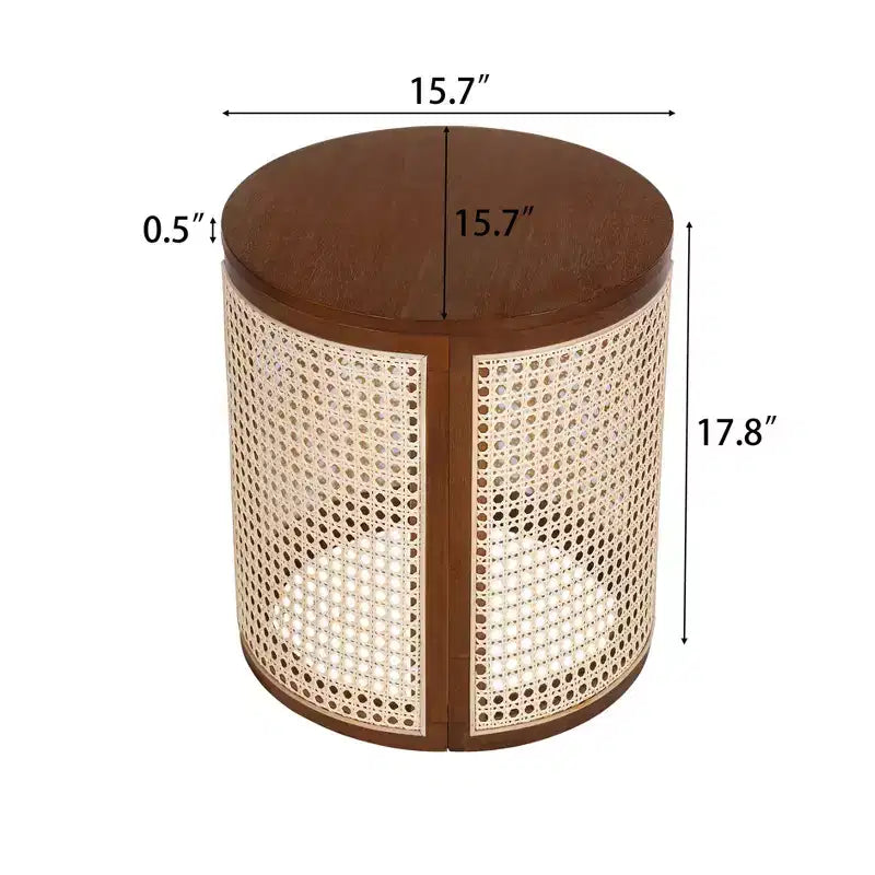 MAYEERTY 1 Pack Rattan Round Side Table with Storage, Boho End Table for Living Room, Bedroom, Modern Home Decor