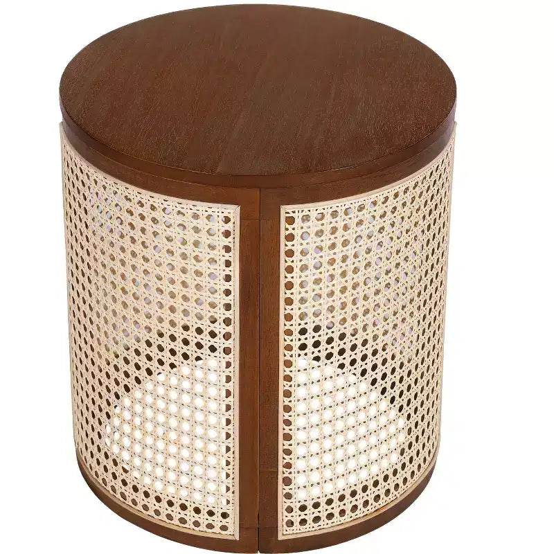 MAYEERTY 1 Pack Rattan Round Side Table with Storage, Boho End Table for Living Room, Bedroom, Modern Home Decor