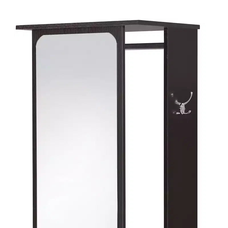 Arbre d'entrée Royal Hampton en miroir et bois avec tringle et roulettes, marron et argent