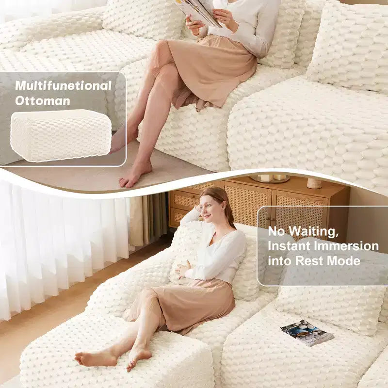 82 Modular Sectional Sofa Flannelette 2-Seater Deep Seat Buckle No Assembly Cream