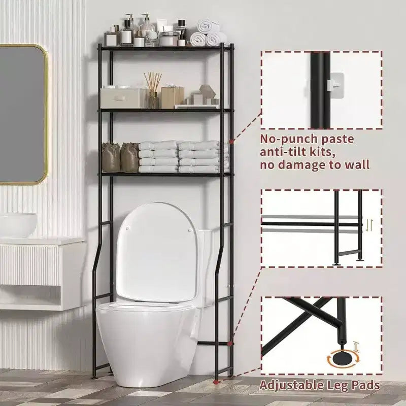 3 - Tier Over Toilet Storage Freestanding Metal Bathroom Shelves Space Saver Black