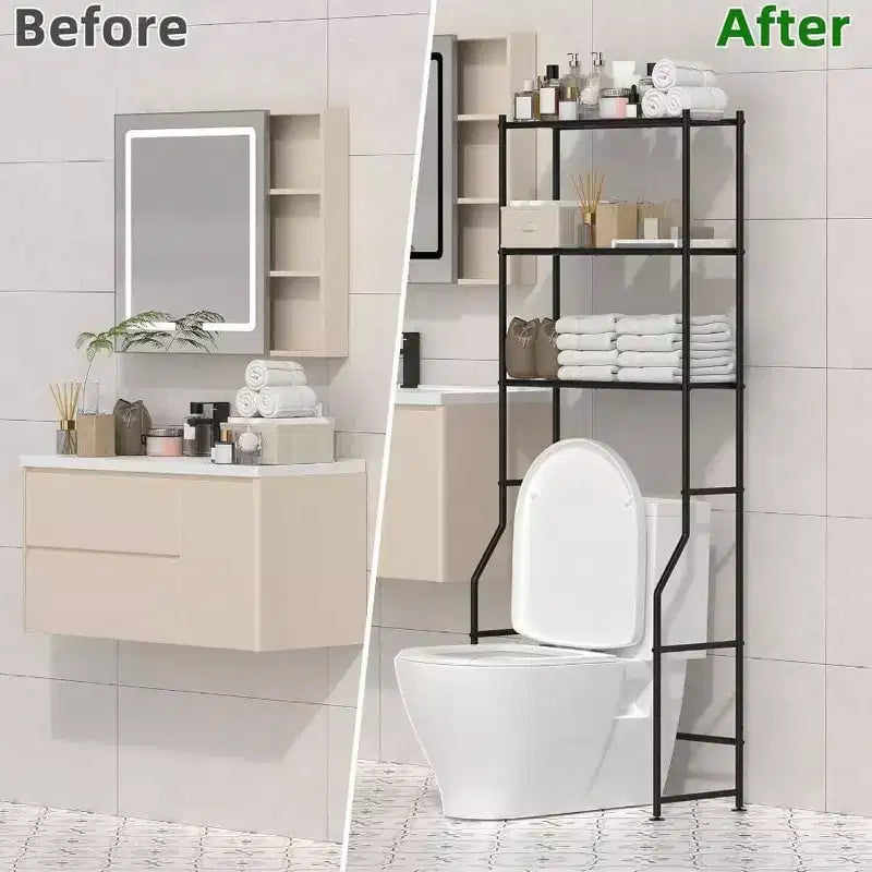 3 - Tier Over Toilet Storage Freestanding Metal Bathroom Shelves Space Saver Black