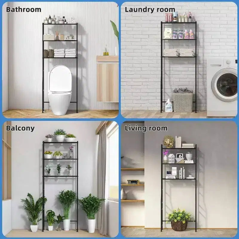 3 - Tier Over Toilet Storage Freestanding Metal Bathroom Shelves Space Saver Black