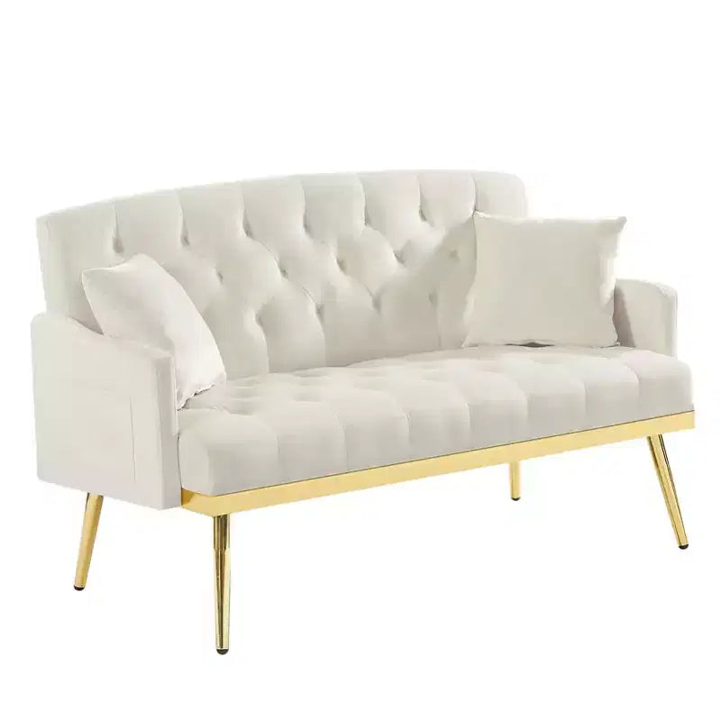 2-Seater Velvet Loveseat Sofa  Tufted Back, Metal Legs, with 2 Pillows, for Living Room, Bedroom or Office
