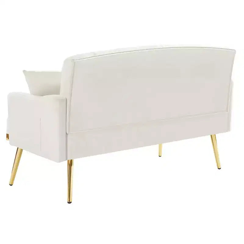 2-Seater Velvet Loveseat Sofa  Tufted Back, Metal Legs, with 2 Pillows, for Living Room, Bedroom or Office