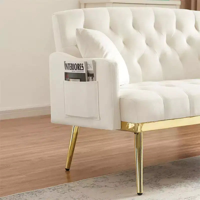 2-Seater Velvet Loveseat Sofa  Tufted Back, Metal Legs, with 2 Pillows, for Living Room, Bedroom or Office