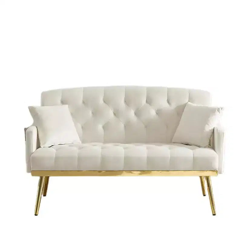 2-Seater Velvet Loveseat Sofa  Tufted Back, Metal Legs, with 2 Pillows, for Living Room, Bedroom or Office