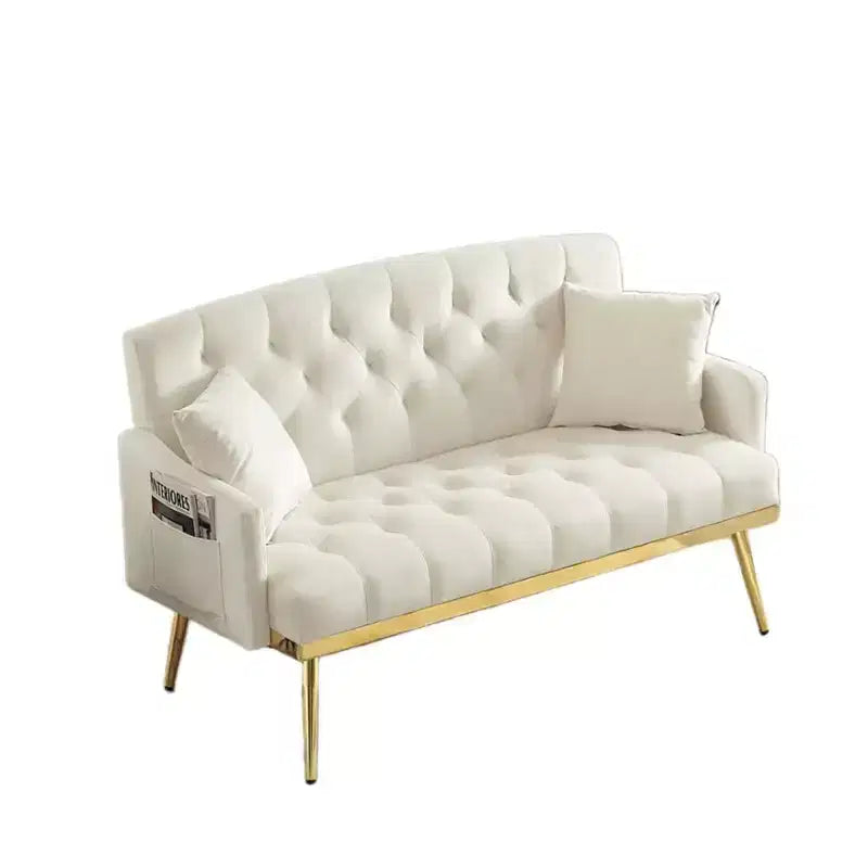 2-Seater Velvet Loveseat Sofa  Tufted Back, Metal Legs, with 2 Pillows, for Living Room, Bedroom or Office