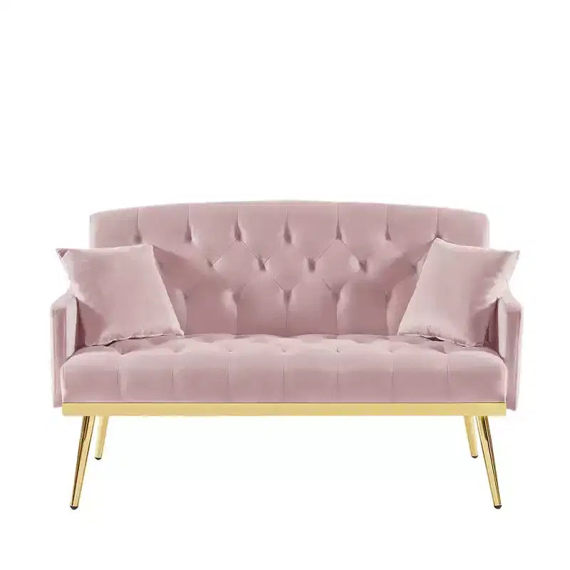 2-Seater Velvet Loveseat Sofa  Tufted Back, Metal Legs, with 2 Pillows, for Living Room, Bedroom or Office