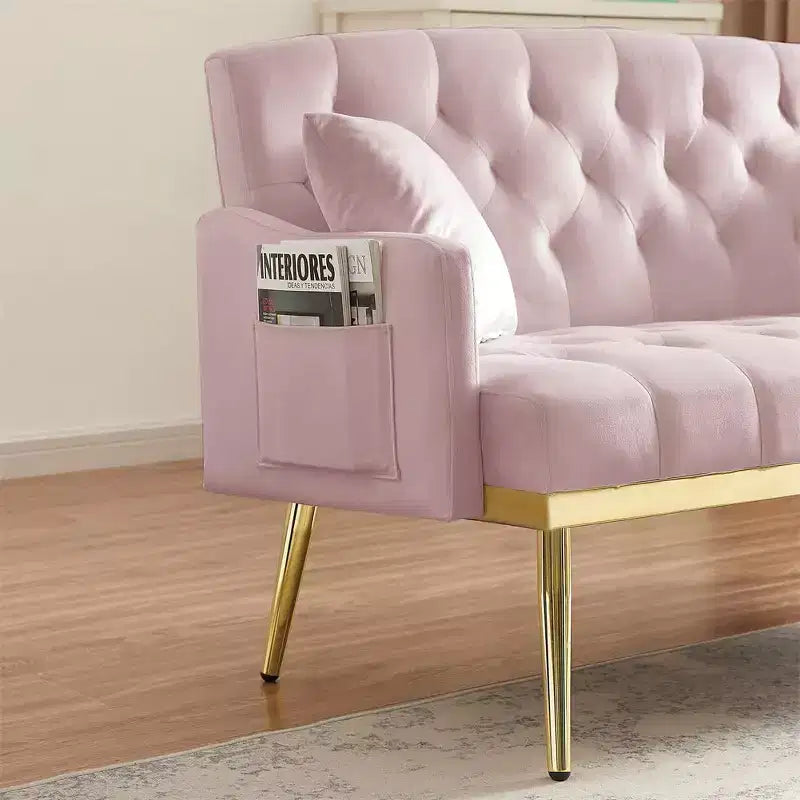 2-Seater Velvet Loveseat Sofa  Tufted Back, Metal Legs, with 2 Pillows, for Living Room, Bedroom or Office