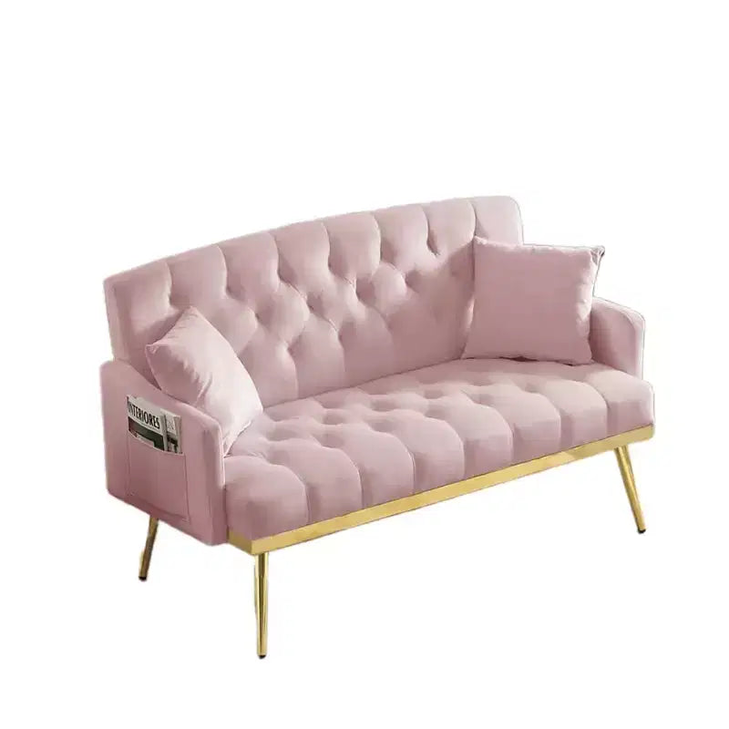 2-Seater Velvet Loveseat Sofa  Tufted Back, Metal Legs, with 2 Pillows, for Living Room, Bedroom or Office
