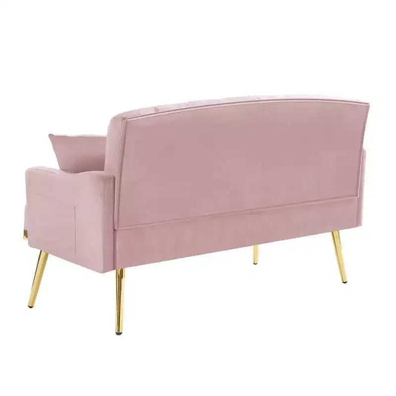 2-Seater Velvet Loveseat Sofa  Tufted Back, Metal Legs, with 2 Pillows, for Living Room, Bedroom or Office