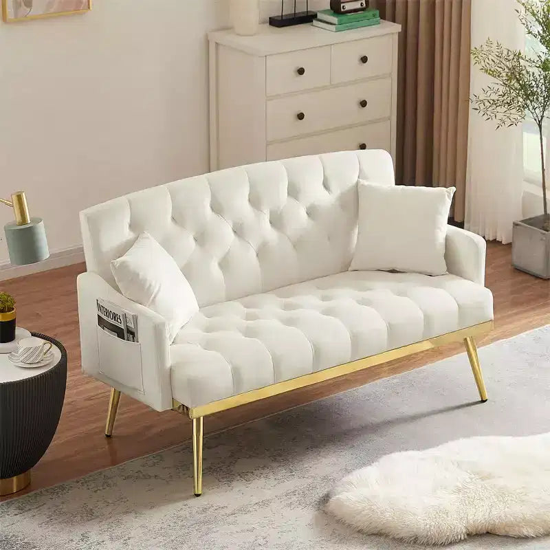 2-Seater Velvet Loveseat Sofa  Tufted Back, Metal Legs, with 2 Pillows, for Living Room, Bedroom or Office