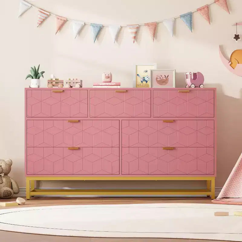 53.5 Modern 7-Drawer Dresser with Gold Handles, Wide Storage Organizer for Bedroom, Living Room and Entryway