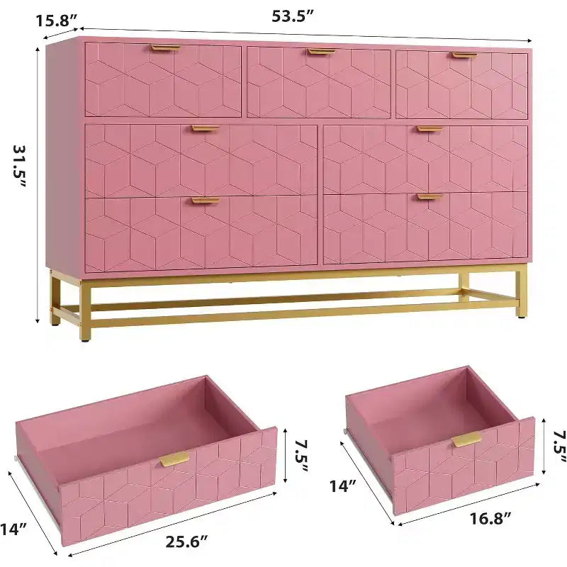 53.5 Modern 7-Drawer Dresser with Gold Handles, Wide Storage Organizer for Bedroom, Living Room and Entryway