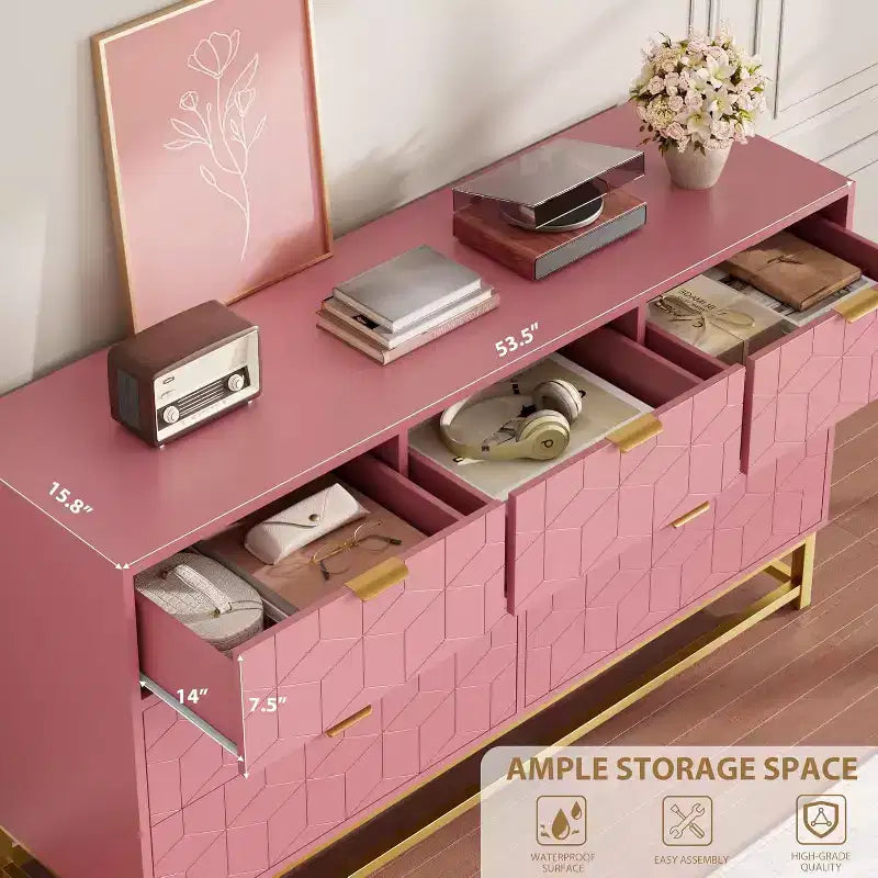 53.5 Modern 7-Drawer Dresser with Gold Handles, Wide Storage Organizer for Bedroom, Living Room and Entryway