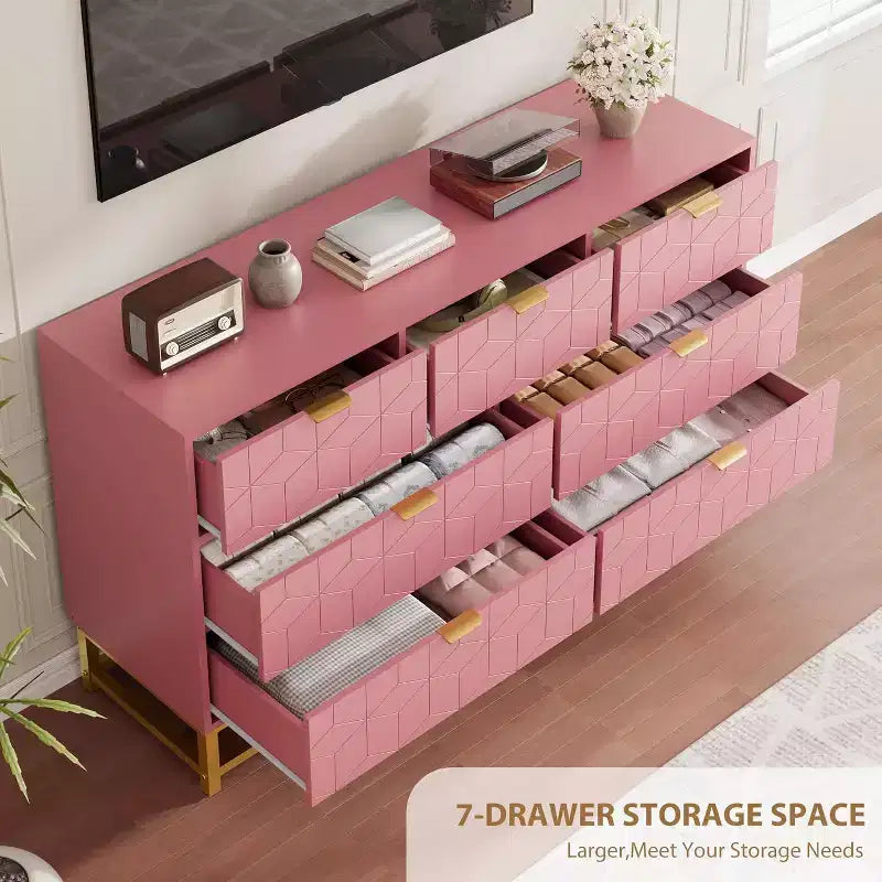 53.5 Modern 7-Drawer Dresser with Gold Handles, Wide Storage Organizer for Bedroom, Living Room and Entryway