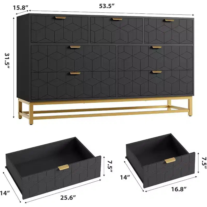 53.5 Modern 7-Drawer Dresser with Gold Handles, Wide Storage Organizer for Bedroom, Living Room and Entryway