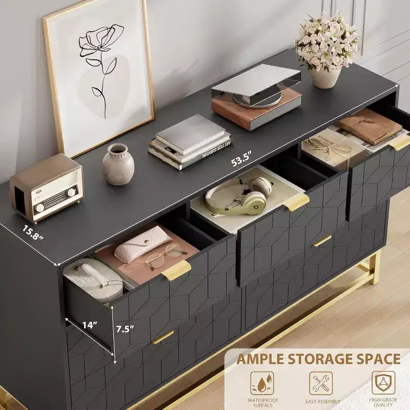 53.5 Modern 7-Drawer Dresser with Gold Handles, Wide Storage Organizer for Bedroom, Living Room and Entryway