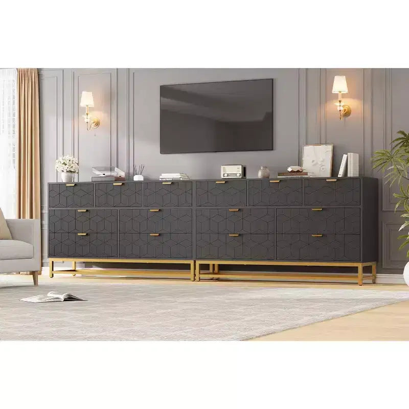 53.5 Modern 7-Drawer Dresser with Gold Handles, Wide Storage Organizer for Bedroom, Living Room and Entryway