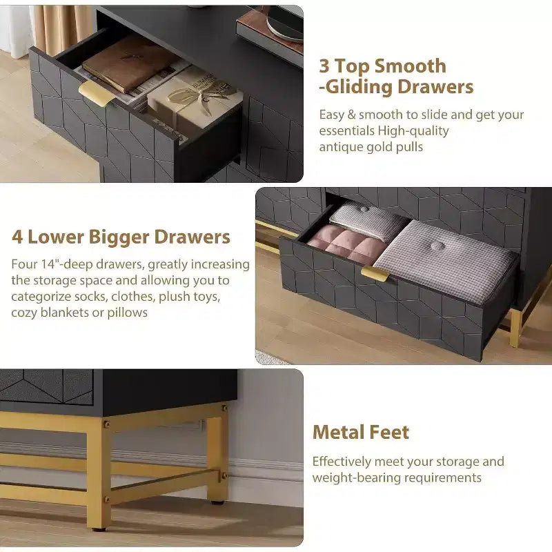 53.5 Modern 7-Drawer Dresser with Gold Handles, Wide Storage Organizer for Bedroom, Living Room and Entryway