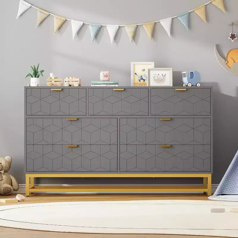 53.5 Modern 7-Drawer Dresser with Gold Handles, Wide Storage Organizer for Bedroom, Living Room and Entryway