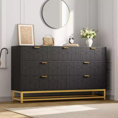 53.5 Modern 7-Drawer Dresser with Gold Handles, Wide Storage Organizer for Bedroom, Living Room and Entryway