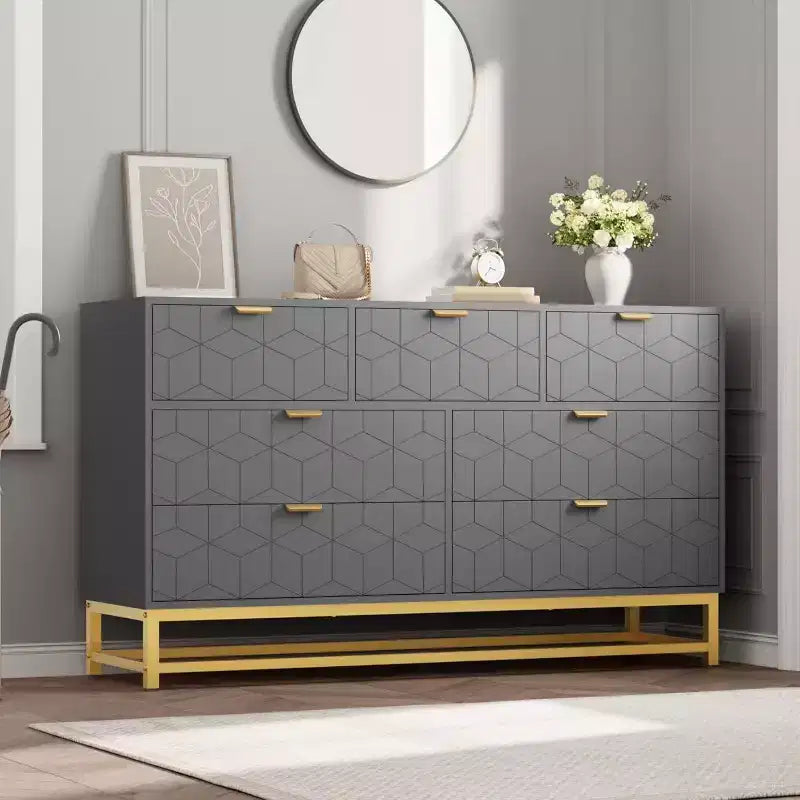53.5 Modern 7-Drawer Dresser with Gold Handles, Wide Storage Organizer for Bedroom, Living Room and Entryway