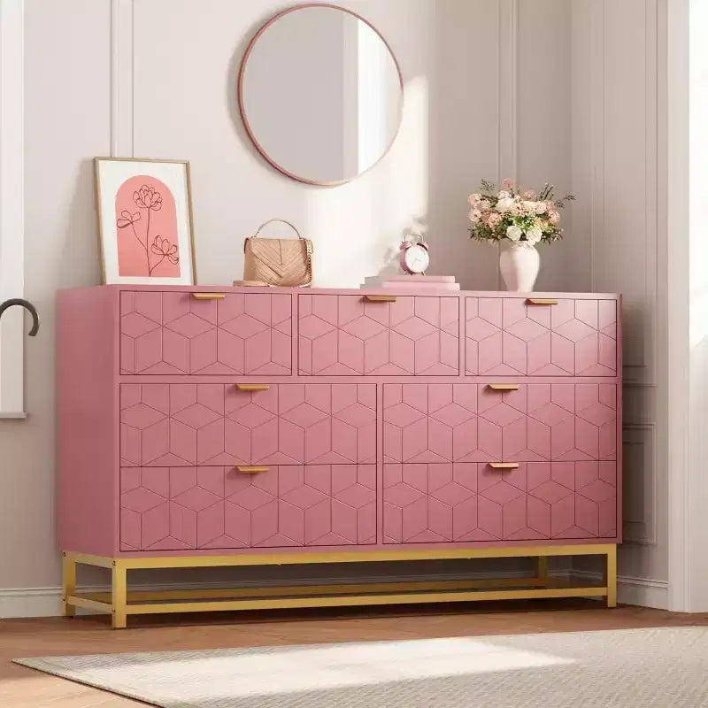 53.5 Modern 7-Drawer Dresser with Gold Handles, Wide Storage Organizer for Bedroom, Living Room and Entryway