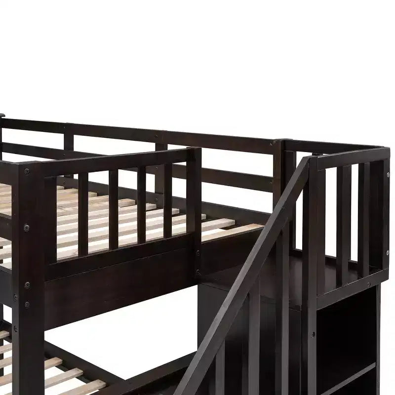 Whisen Twin-Over-Full Bunk Bed & Bed Frame with Stairway, Storage and Guard Rail